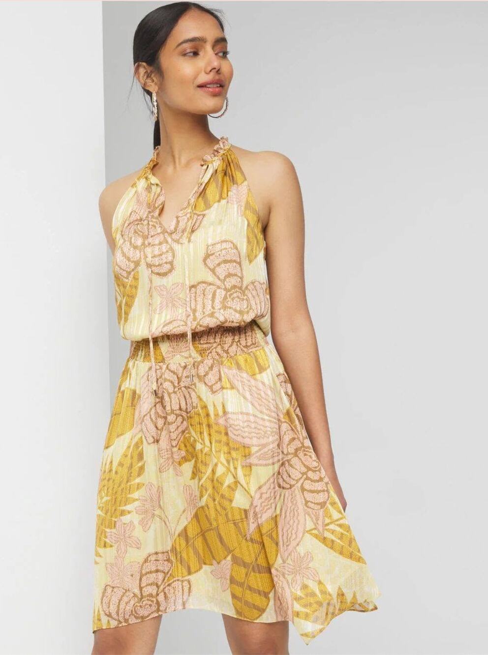 WHITE HOUSE BLACK MARKET NWT Tropic Bliss Rattan V-Neck Halter Dress // 6